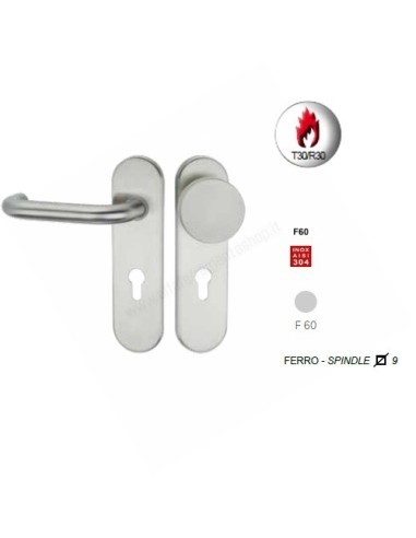 Spagna 101TF Fire Rated Handle on plate with knob Inox Fimet